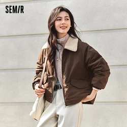 Semir Coat Women Oversize Raglan Sleeve Imitation Lamb Wool Fur Collar Winter 2024 New Retro Quilted Jacket