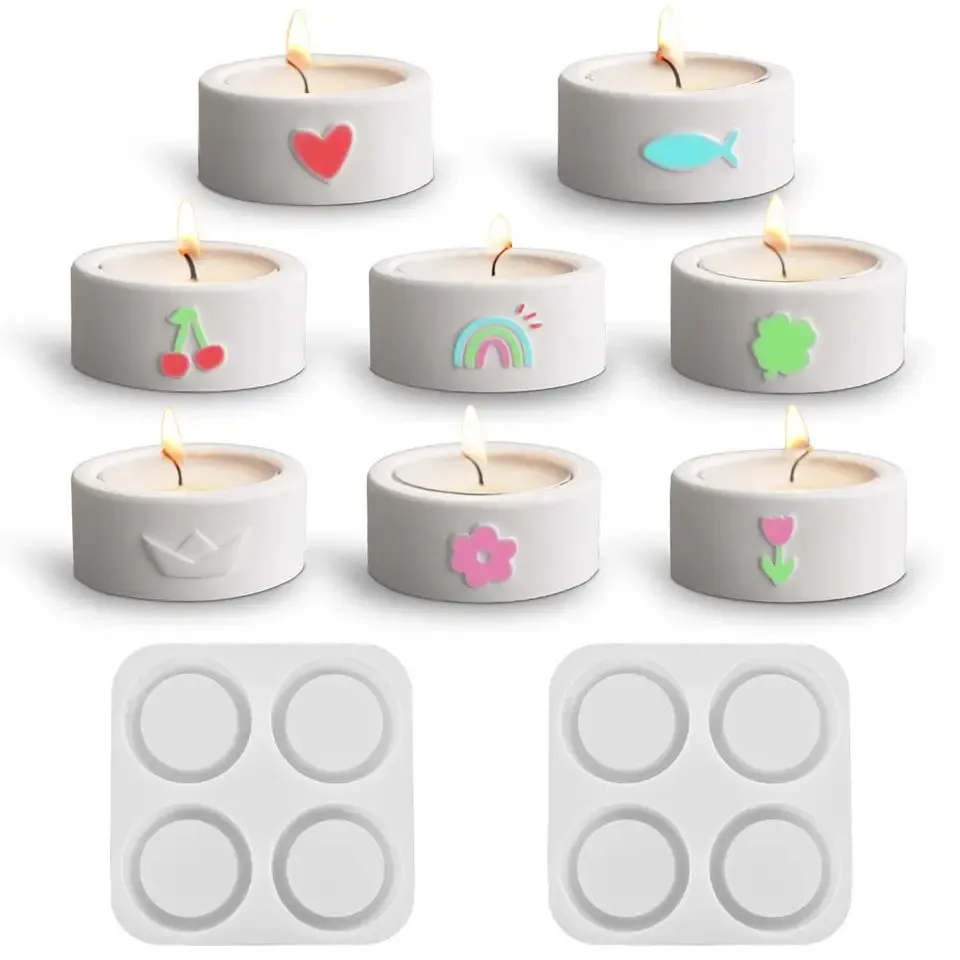 DIY Silicone Candlesticks Molds Cylindrical Flower Love Teapot Design Candle Jar Making Mold for Home Craft