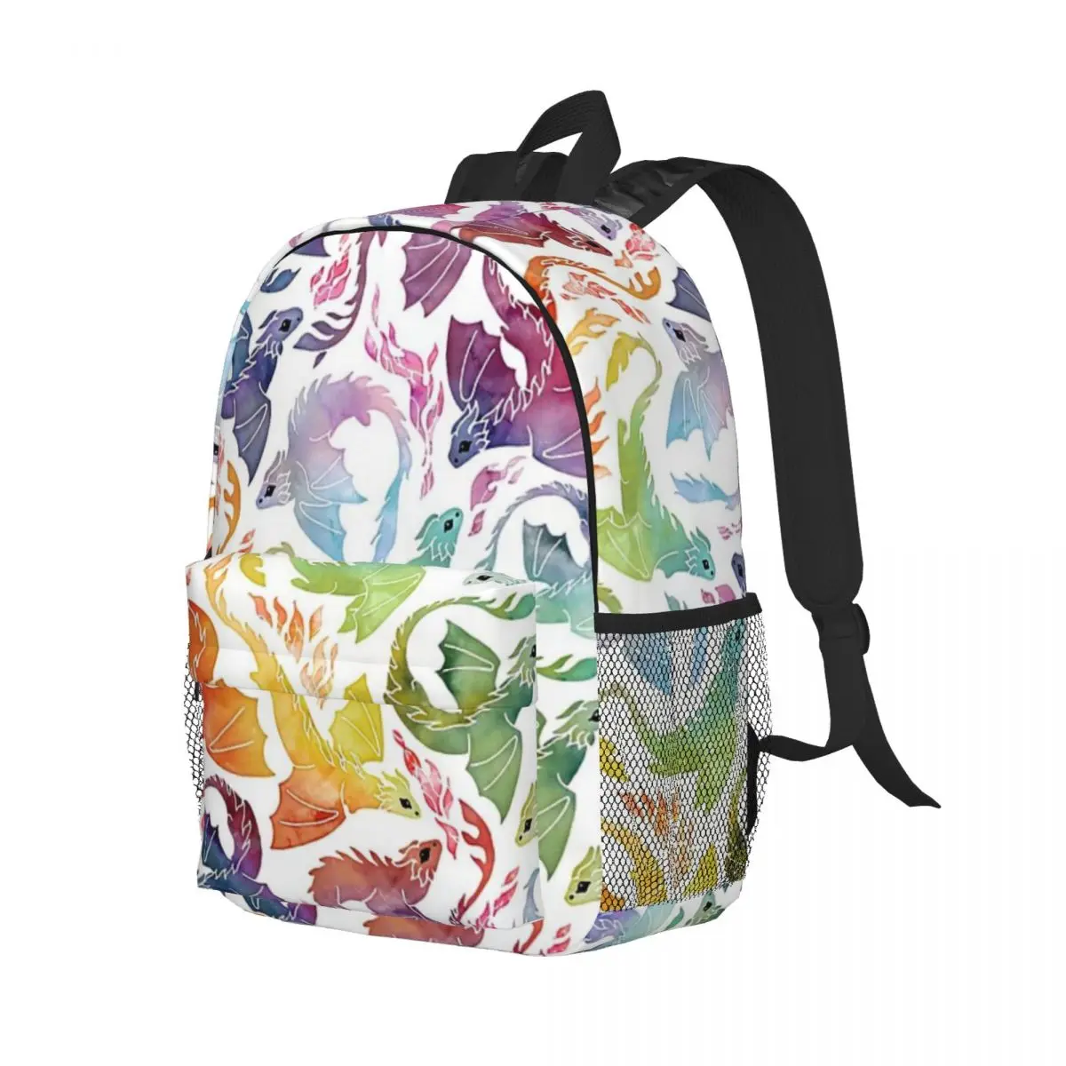 Dragon Fire Regenboog Gedrukt Lichtgewicht Casual Schooltas Voor School, Outdoor, Winkelen, Kantoor 15Inch