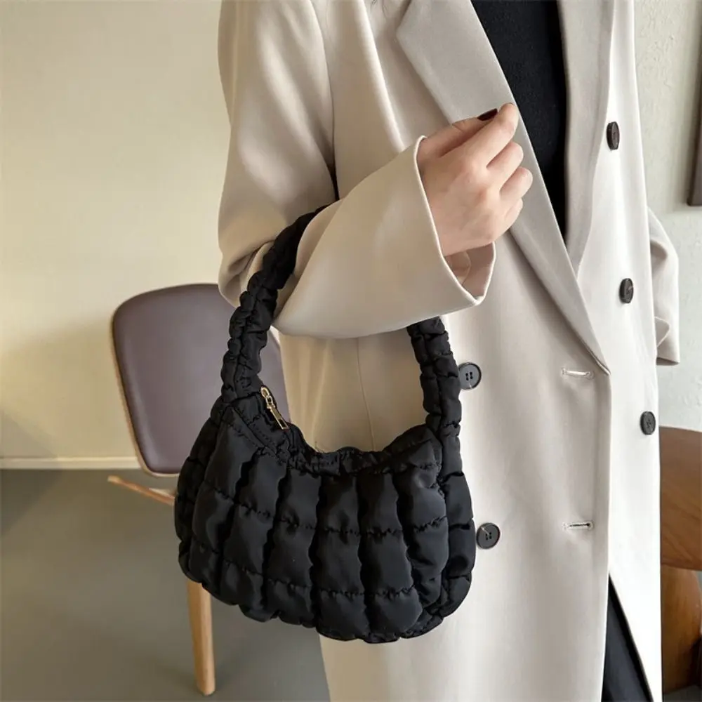 Lattice Bubble Shoulder Bag Lightweight Plaid Korean Style Fold Cloud Handbag Mini Tote Bag Fold Travel