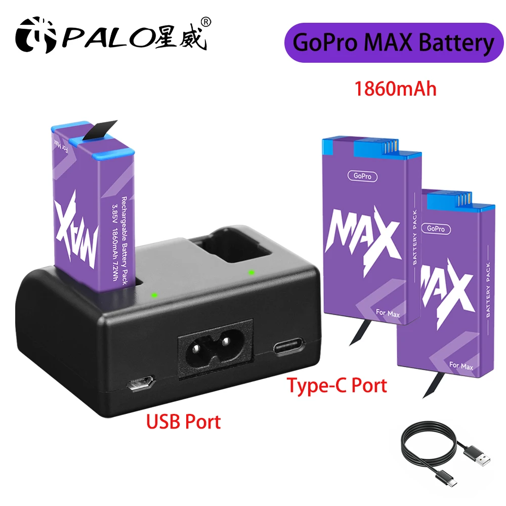 

Gopro Max Battery Rechargeable 360 Action Go Pro Hero Max 1860mAh Camera Battery + Type C Charger for Panoramic GoPro Accessory