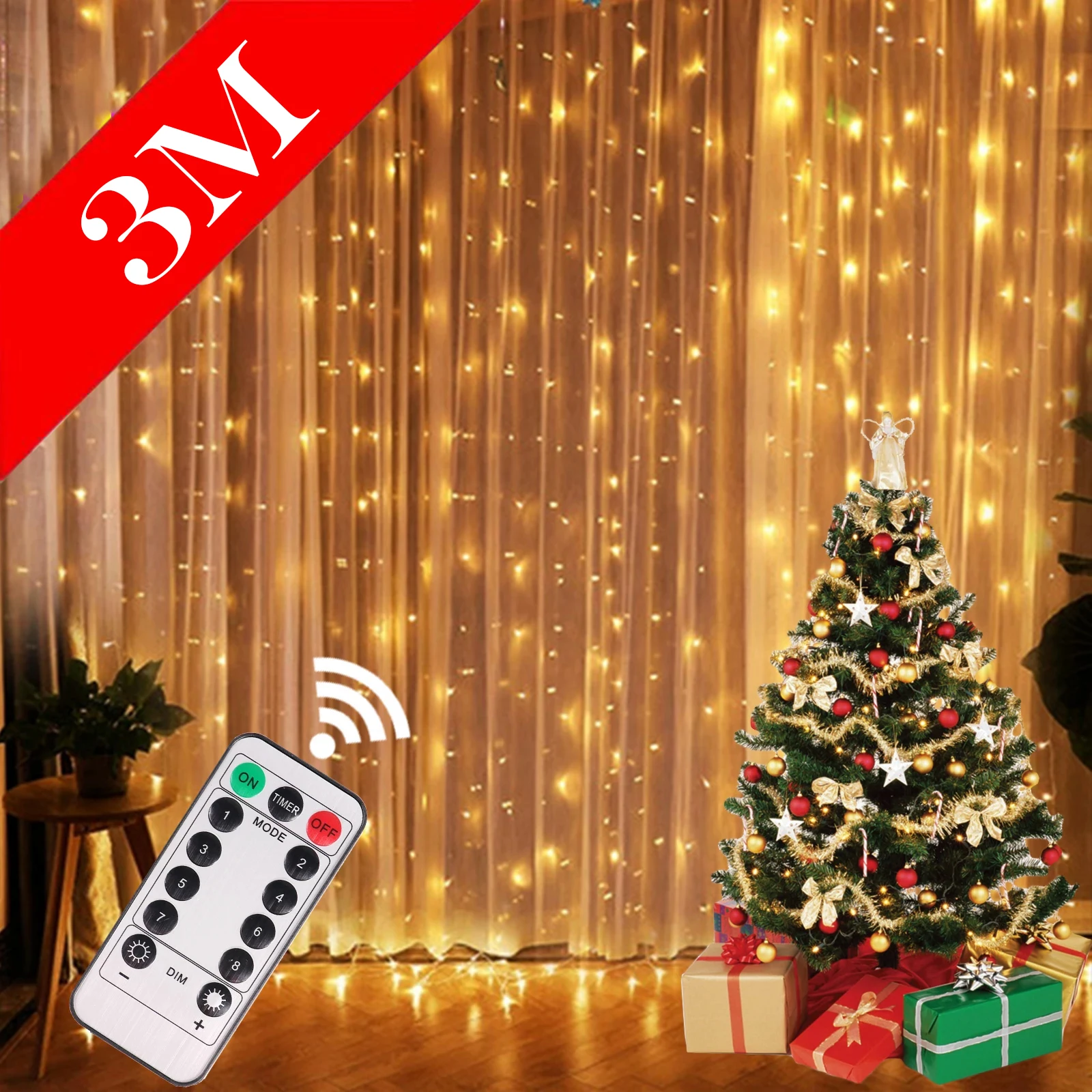 3M LED Curtain Garland Christmas Light String Remote Control USB Fairy Lamp Rustic Wedding Christmas Decor for Home Navidad Noel