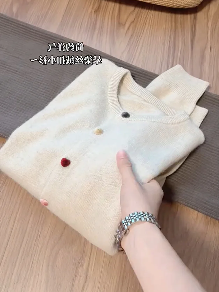 

Korean Design round Ne Knitted Open Cardigan Faionable Slimming Top Large Size Autumn Winter New Sle Warmth Heating Lon...