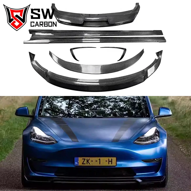 

For Tesla Model 3 Carbon Fiber ART Style Body Kit Front Lip Side Skirt Rear Diffuser Spoiler Auto Accessories