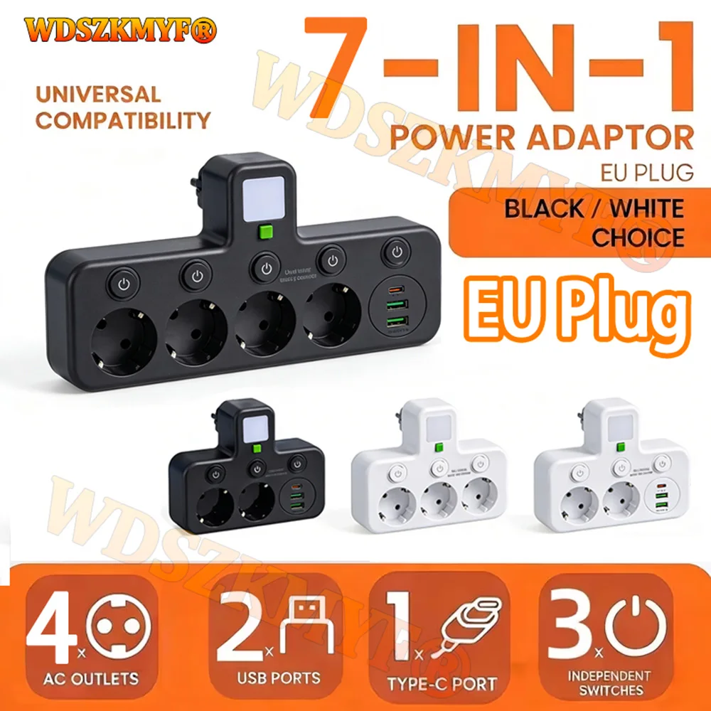 

Multiple Sockets AC EU Plug Power Strip No Extension Cable With USB Ports Surge Protector Network Filter Individual Switch