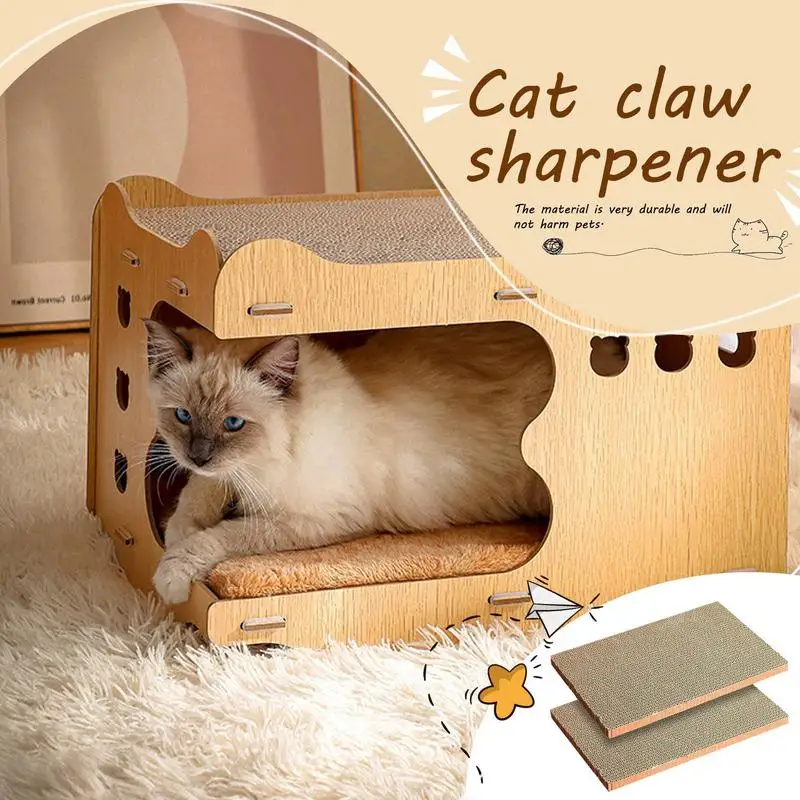 Scratch Pad For Cats 2-In-1 Multipurpose Cat House Claw Safe Natural Recycled Materials Scratch Textures Design Durable Cat