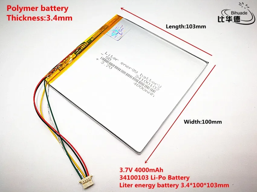 5P2.0 высококачественный 3,7 в 4000 мАч 34100103 полимерный литий-ионный/литий-ионный аккумулятор для планшетного ПК