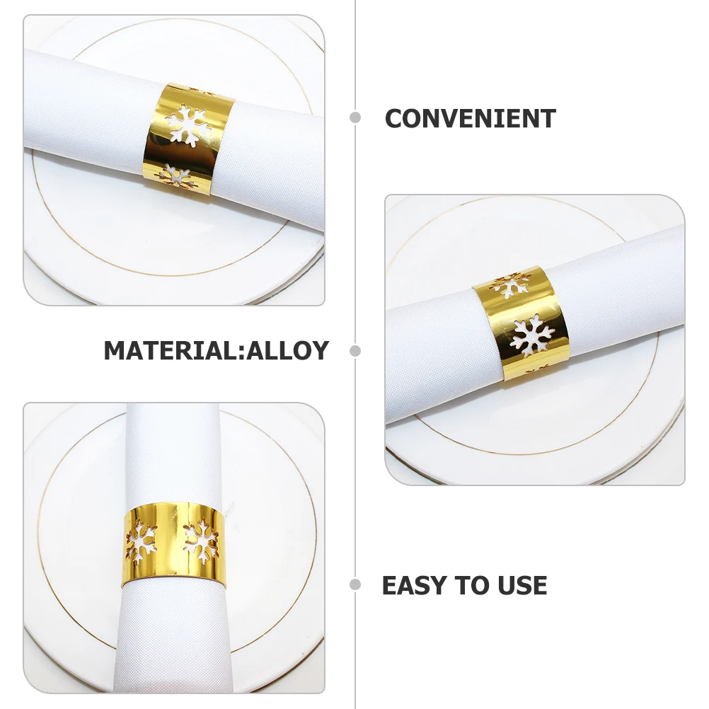 

Snowflake Napkin Rings Holder Household Metal Buckles Simple Holders Hollow Clips Holiday