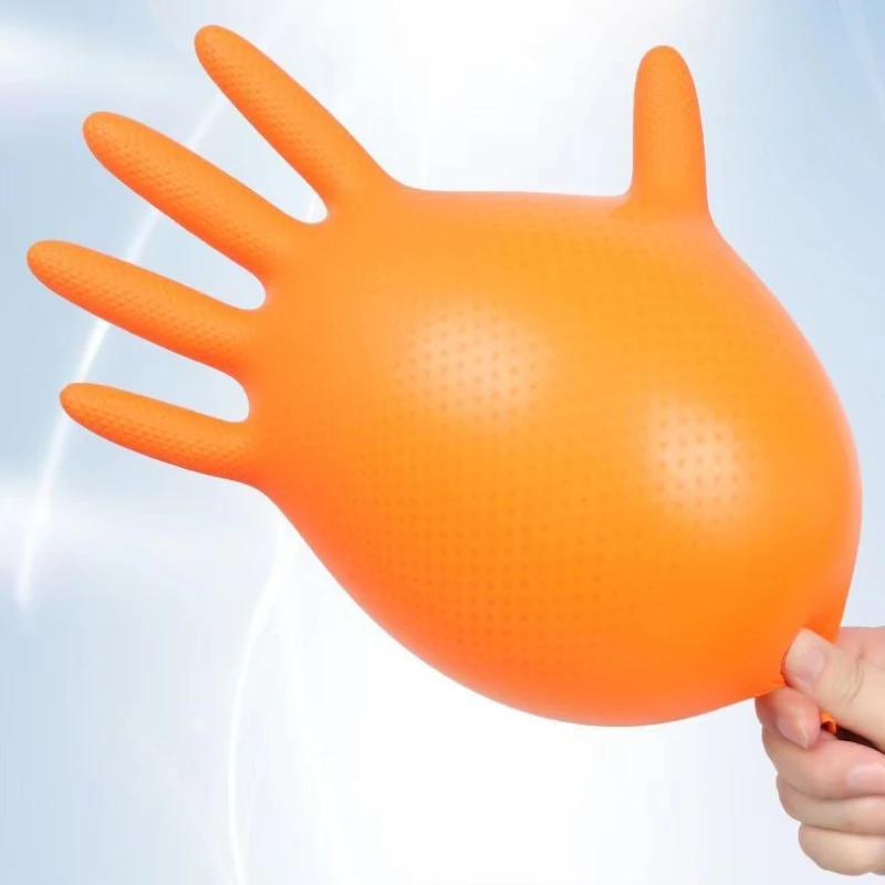Heavy Duty Orange Nitrile Gloves 8Mil Industrial Disposable Gloves with Diamond Textured Grip for Mechanic Safety & Work Gloves - Image 6