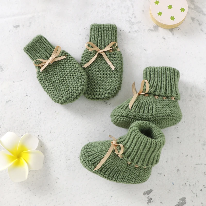 Baby First Shoes Knitted Soft-Soled Newborn Boy Girl Socks Shoes Boots Fashion Shoes+Gloves Sets Anti-slip Infant Unisex Booties