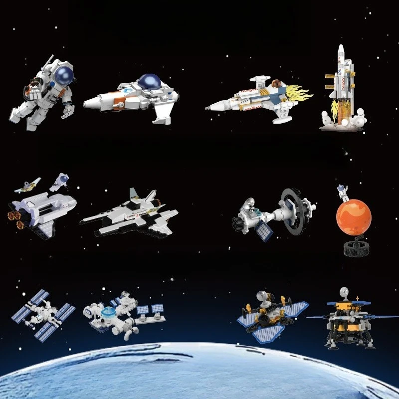 Klocki konstrukcyjne, zabawka do składania z drobnych elementów, model rakiety kosmicznej, astronauty, statku kosmicznego, zabawka dla chłopców