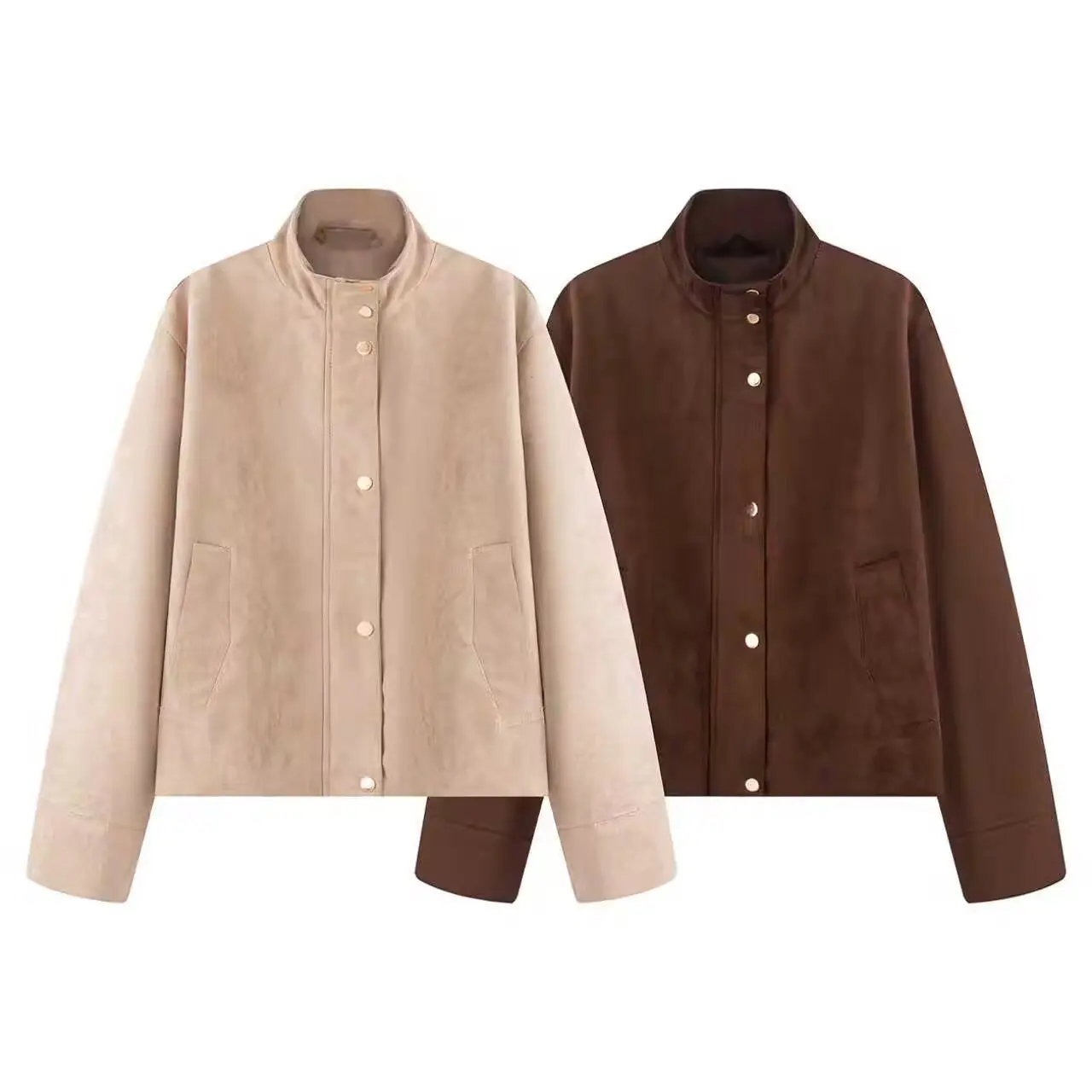 

Women's Autumn Stand Collar Single-Breasted Suede Jacket Suede Texture Long-Sleeve Outwear Casual Fashion Zipper Top