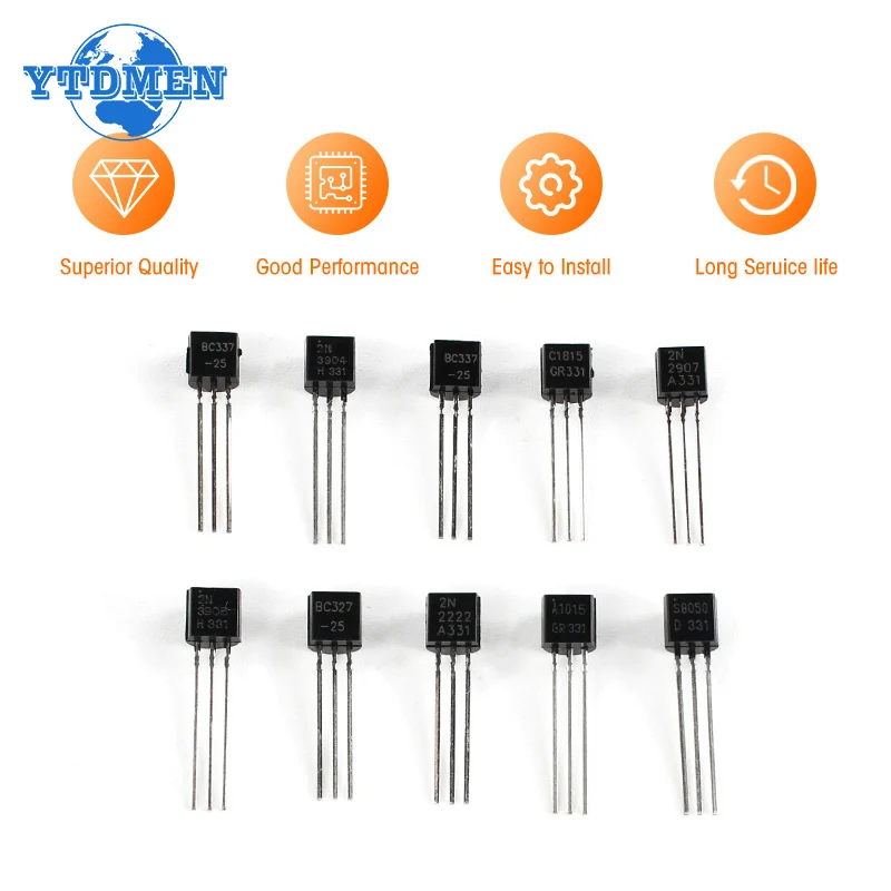 100PCS 2N2222 트랜지스터 TO-92 2N2907 2N3904 2N3906 A1015 BC327 BC337 C1815 S8050 S8550 PNP NPN 트랜지스터 키트