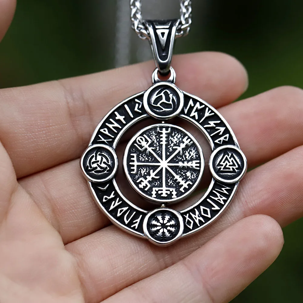 Men\'s 316L stainless-steel Vintage Round Viking Celtic Knot Cross Pendant Chain Necklace for gift free shipping