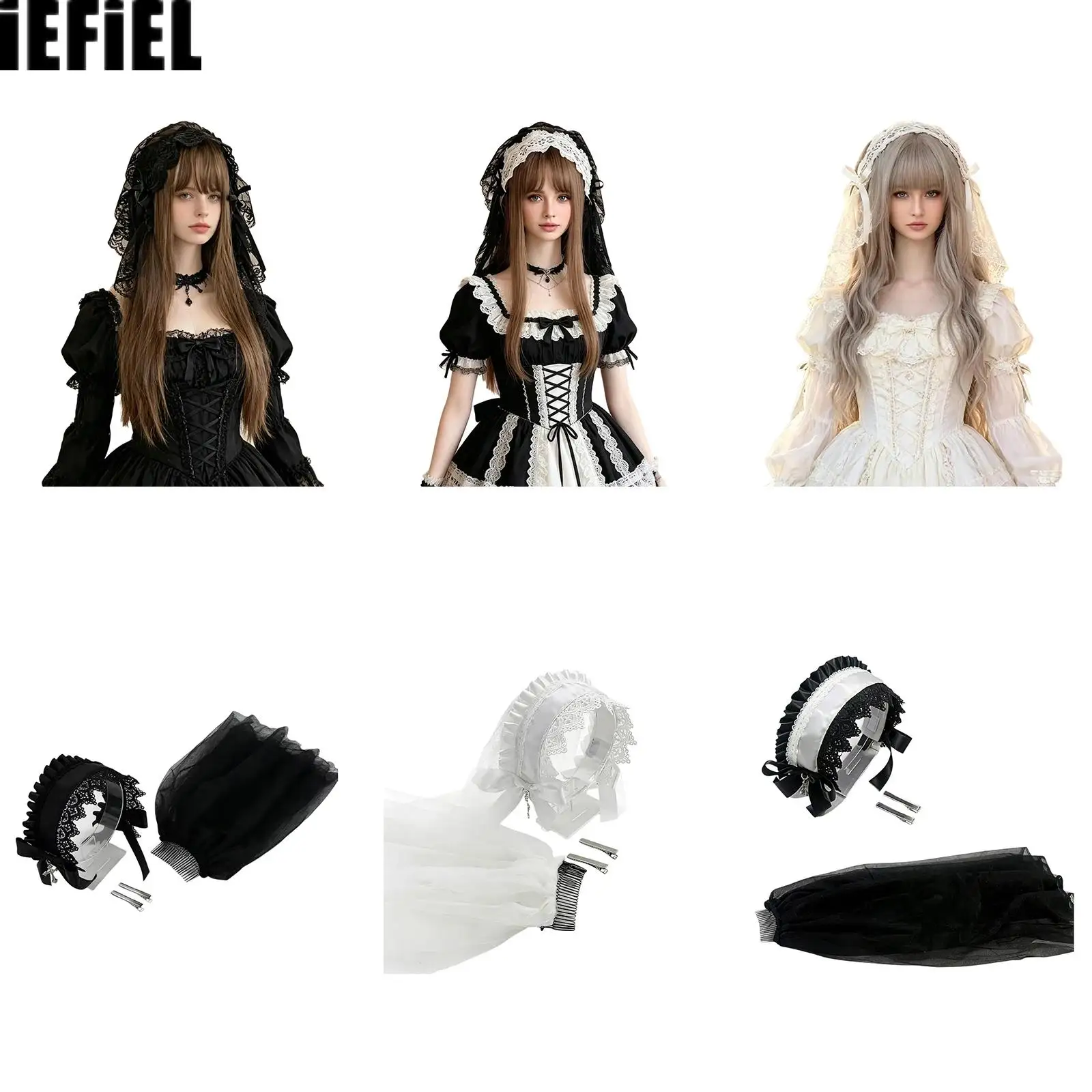 Women Lolita Gothic Headwear Floral Lace Trim Tulle Layer Hat Costume Accessories for Halloween Nun Cosplay Anime Comic-con