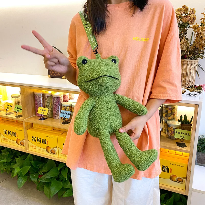 Cute Green Frog Plush Bag Animals Doll CrossBody Shoulder Bag Large Funny Coin Purse pouch Children Girls Boys Straddle Bag A