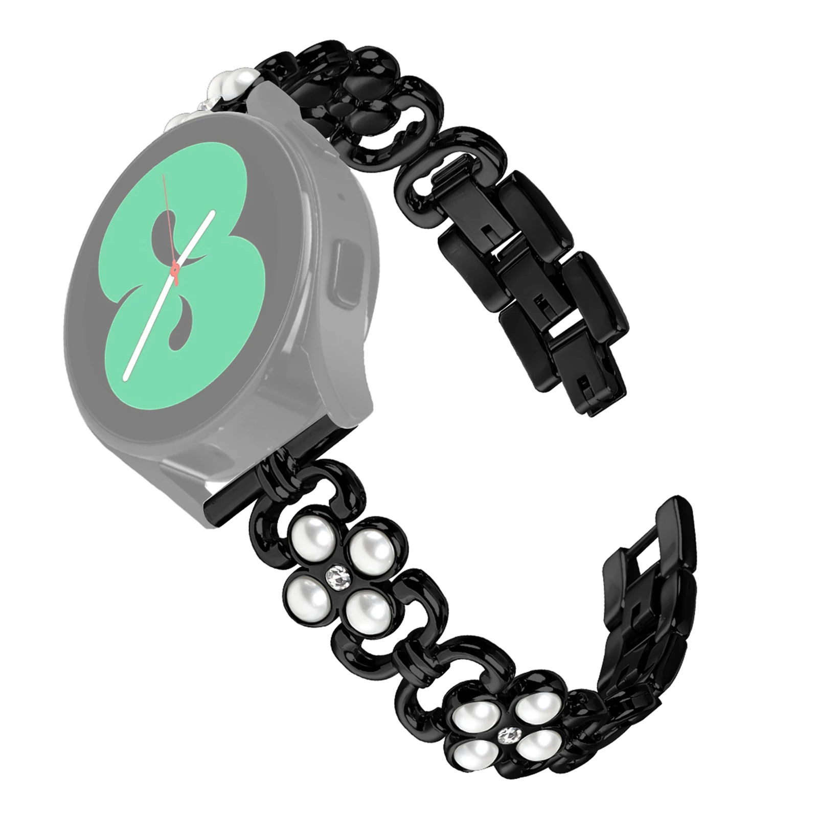 

For Gabb Watch 1 Stainless Steel Band Pearl Decor Four Leaf Clover Watch Strap - Black