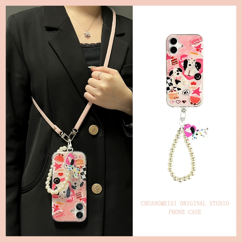 

Cartoon Doodle Love Puppy Pendant for Apple 16promax Phone Case iphone15promax with Bracelet 14promax Cute 15pro Crossbody