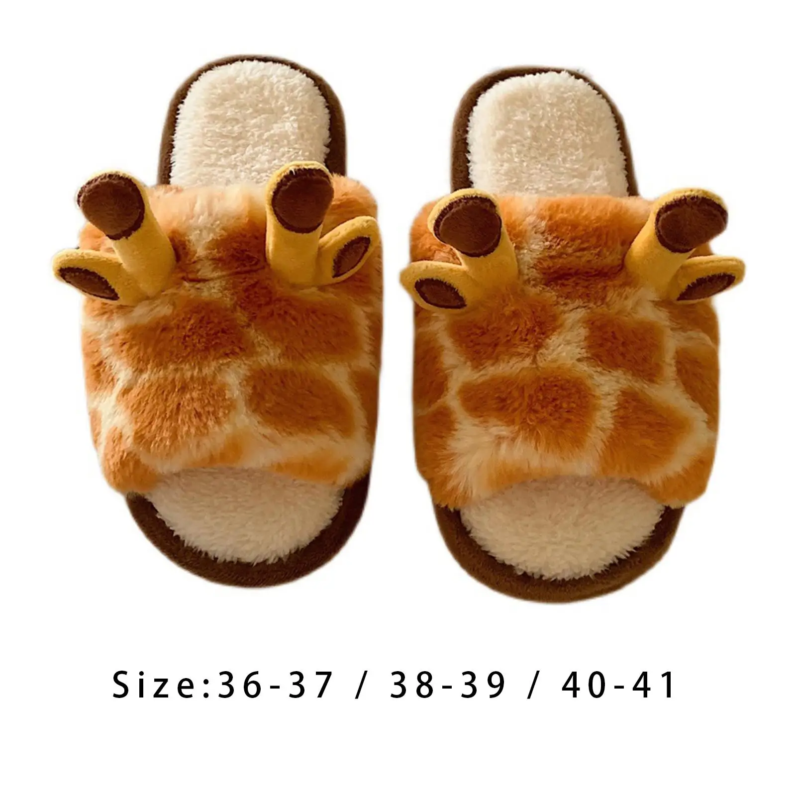 Cartoon Giraffe Slippers Women Plush Slippers Soft Anti Slip Furry Home Shoes for Indoor Outdoor, Autumn Winter, Bedroom