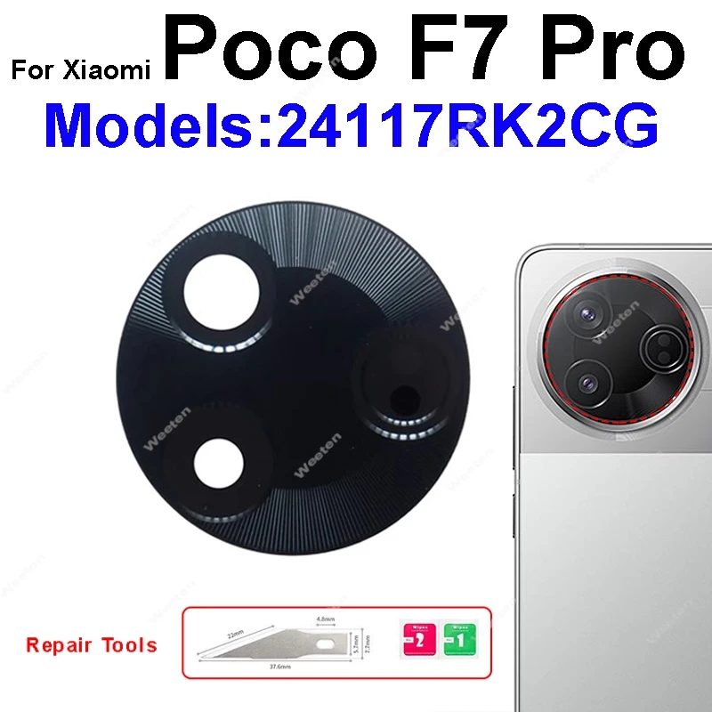 عدسة زجاجية للكاميرا لهاتف Xiaomi Poco M6 X7 F6 F7 Pro Plus 4G 5G عدسة خلفية مع ملصق لاصق استبدال قطع الغيار الصغيرة