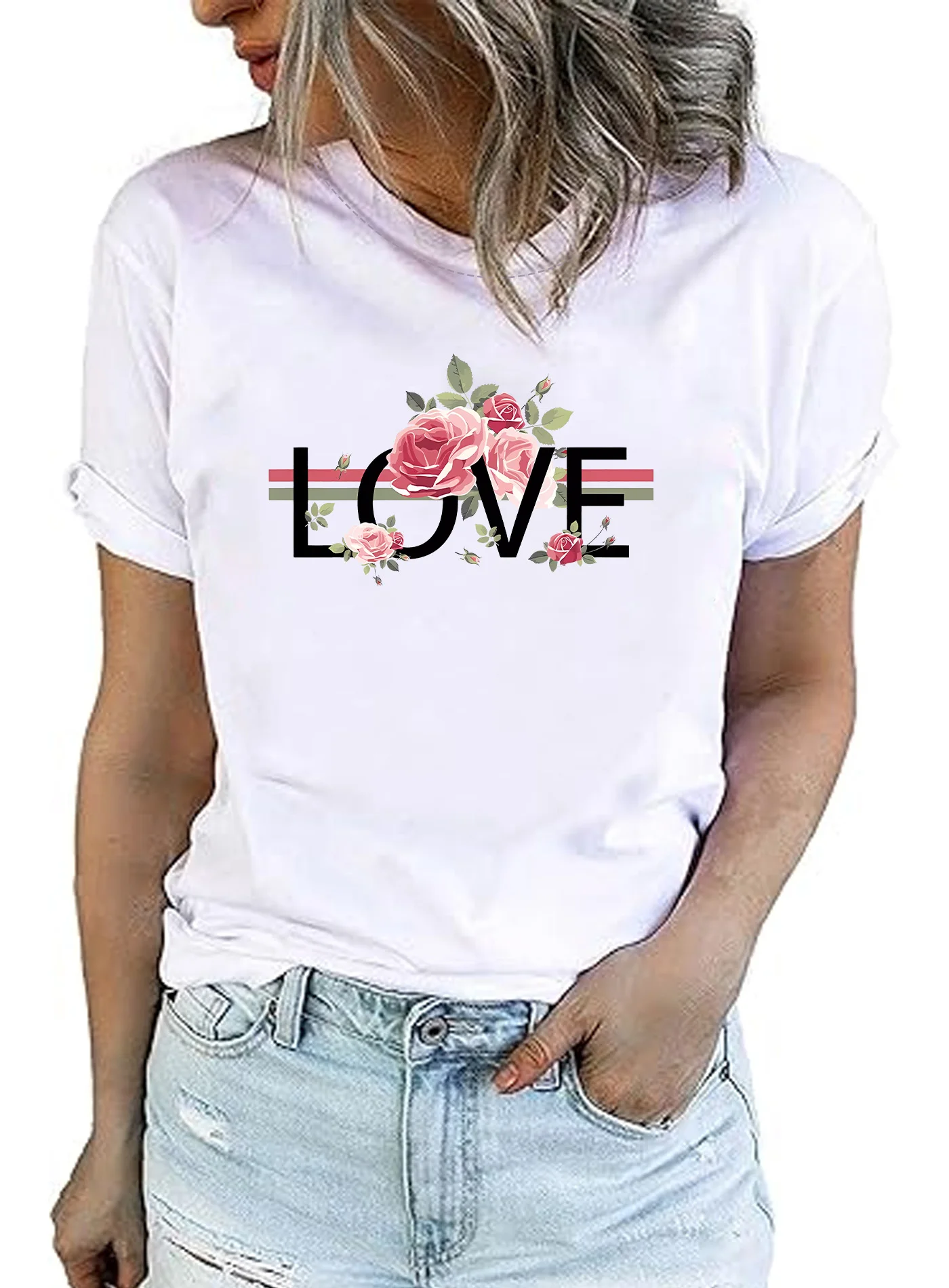 

Весенне-летняя футболка с рождественским принтом, повседневная футболка с коротким рукавом и круглым вырезом, модная женская одежда