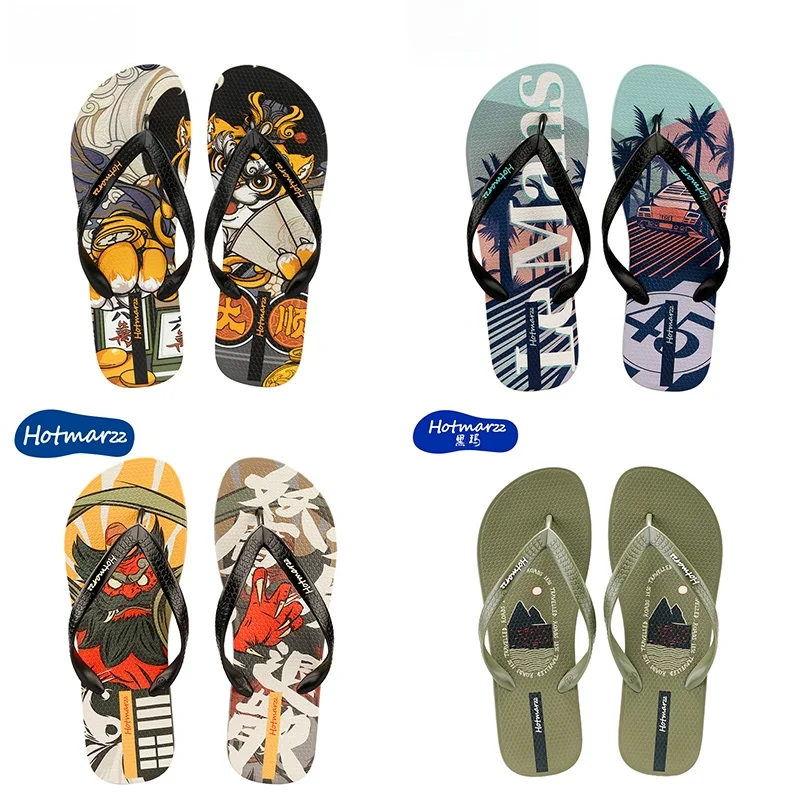 Hoarzz Men's New Black Sandals Anti-Slip Outdoor Summer Beach Swimming Slippers Trendy Casual Flat Heel PVC Material