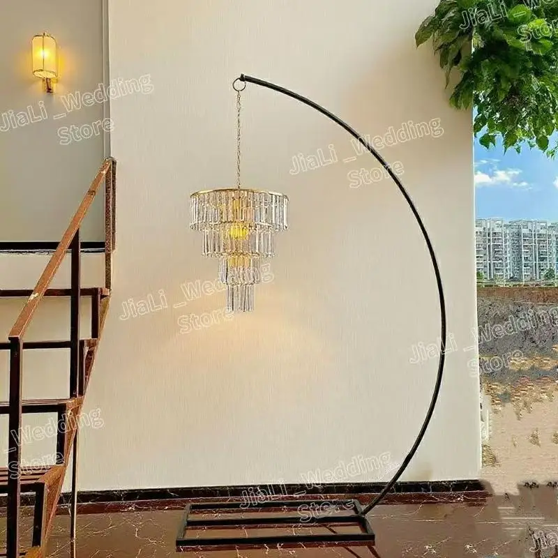 

Fashion Crystal Pendant Hanging Iron Arch Flower Arches Crafts Display Rack Birthday Party Stage Backdrops Table Decorative Prop