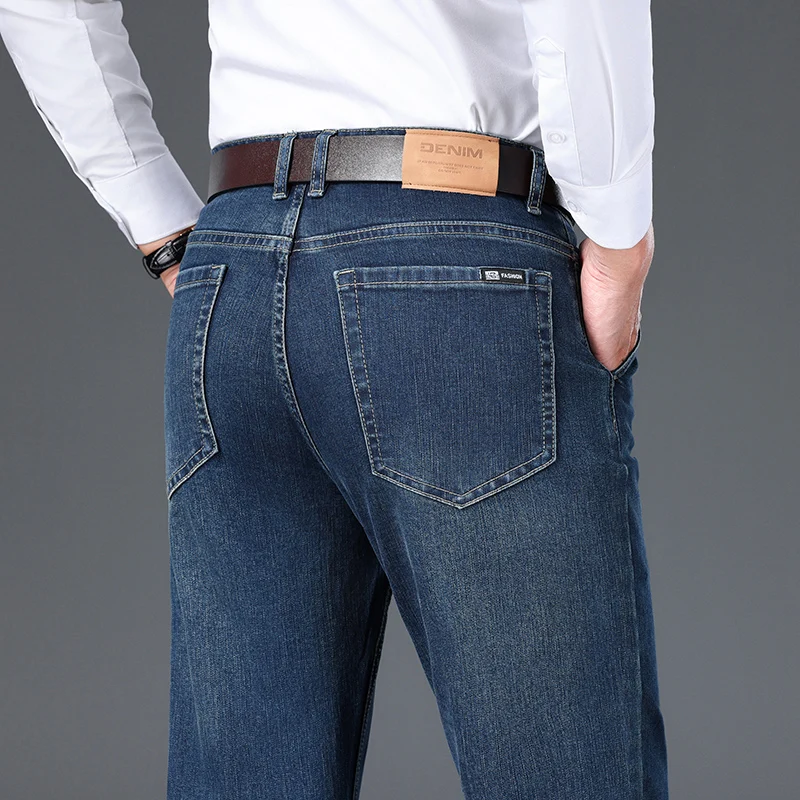 

2024 New Men's Business Casual Jeans Stretch Loose Straight Nostalgic Washed Denim Pants Classic Four Seasons Brand Trousers