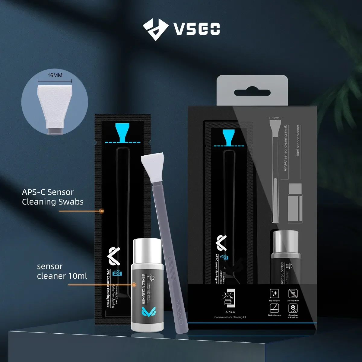 VSGO VS-S02-E Senso Cleaning Kit APS-C Digital Camera Sensor Cleaning Kit 10Pcs 16mm Sensor Cleaning Swabs with 10ml Sensor Cle