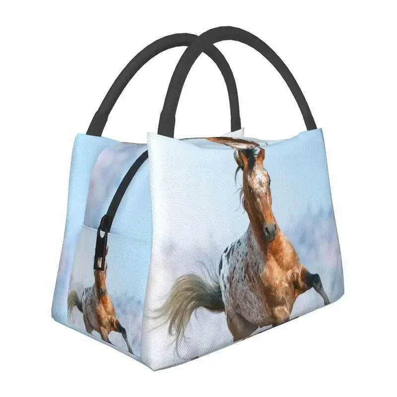 

Beautiful Appaloosa Stallion Running Gallop Insulated Lunch Bag for Women Portable Horse Thermal Cooler Lunch Box Beach Camping