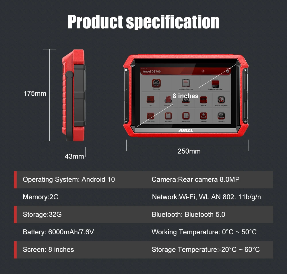 Ancel DS300 Professional Car Diagnostic Tools OBD2 All System Car Injector Coding Reset Diagnose Tool OBD2 Automotive Scanner