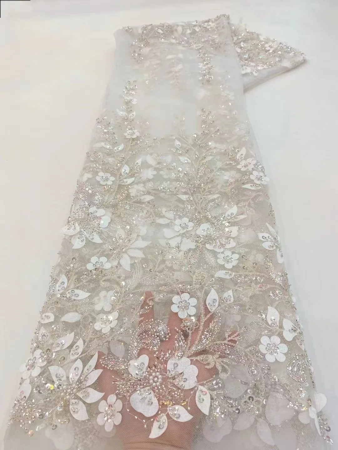 

Fashion Gold French Mesh Beads Embroidery Sequins Lace Fabric African Nigerian Groom Lace Fabric For Wedding Dress Women