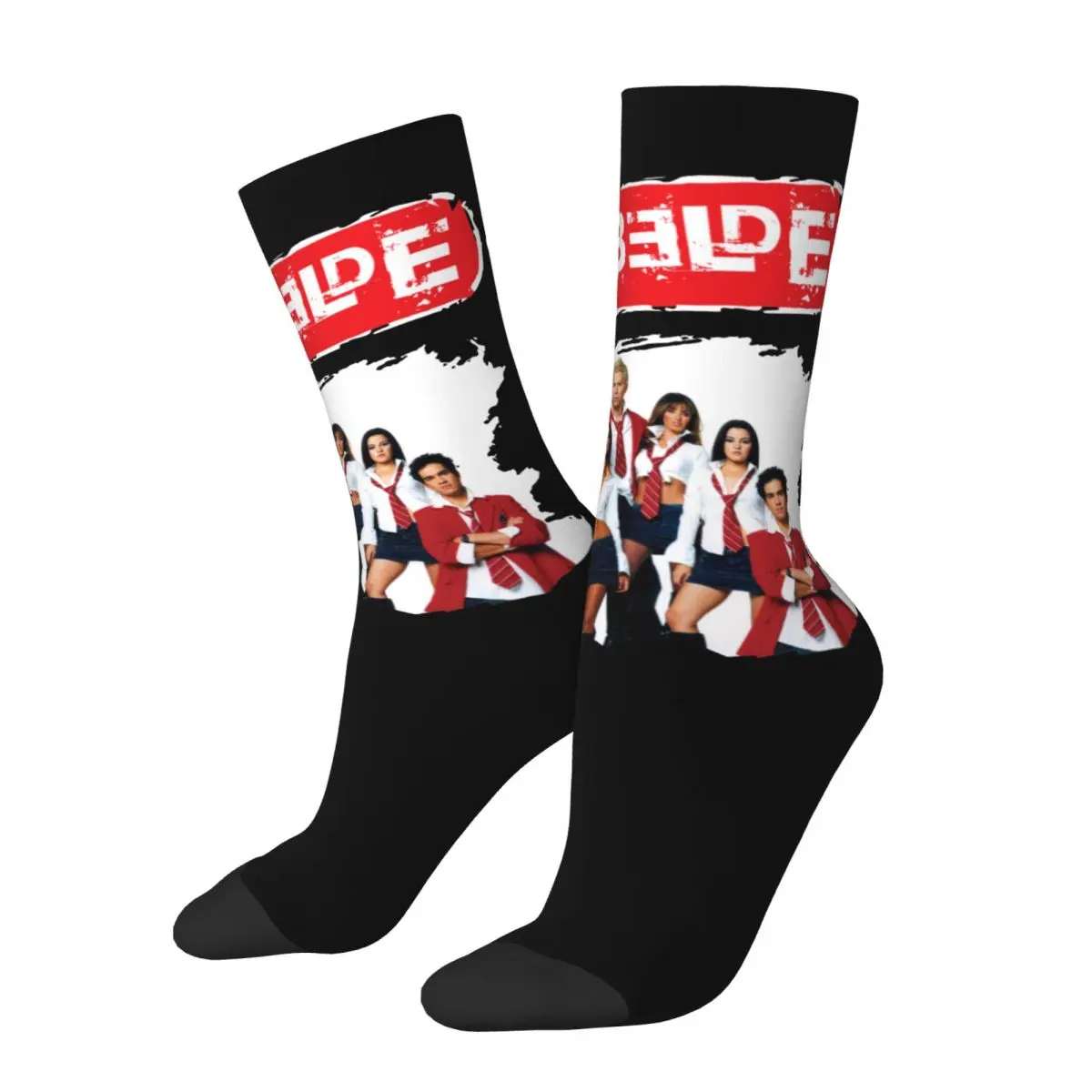 Crazy Design Rebelde Rbd Mexican Football Socks Polyester Middle Tube Socks for Unisex Sweat Absorbing