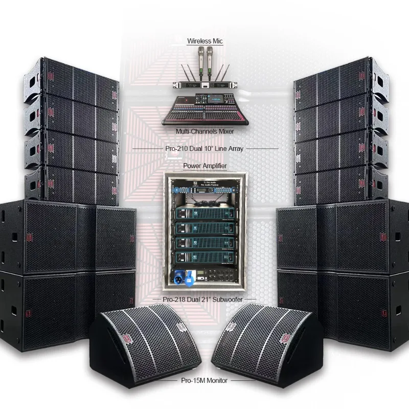 Dual 10 Inch Two-Way Waterproof Passive Line Array Speaker Metal Shell Audio Equipment for Outdoor Stage Events
