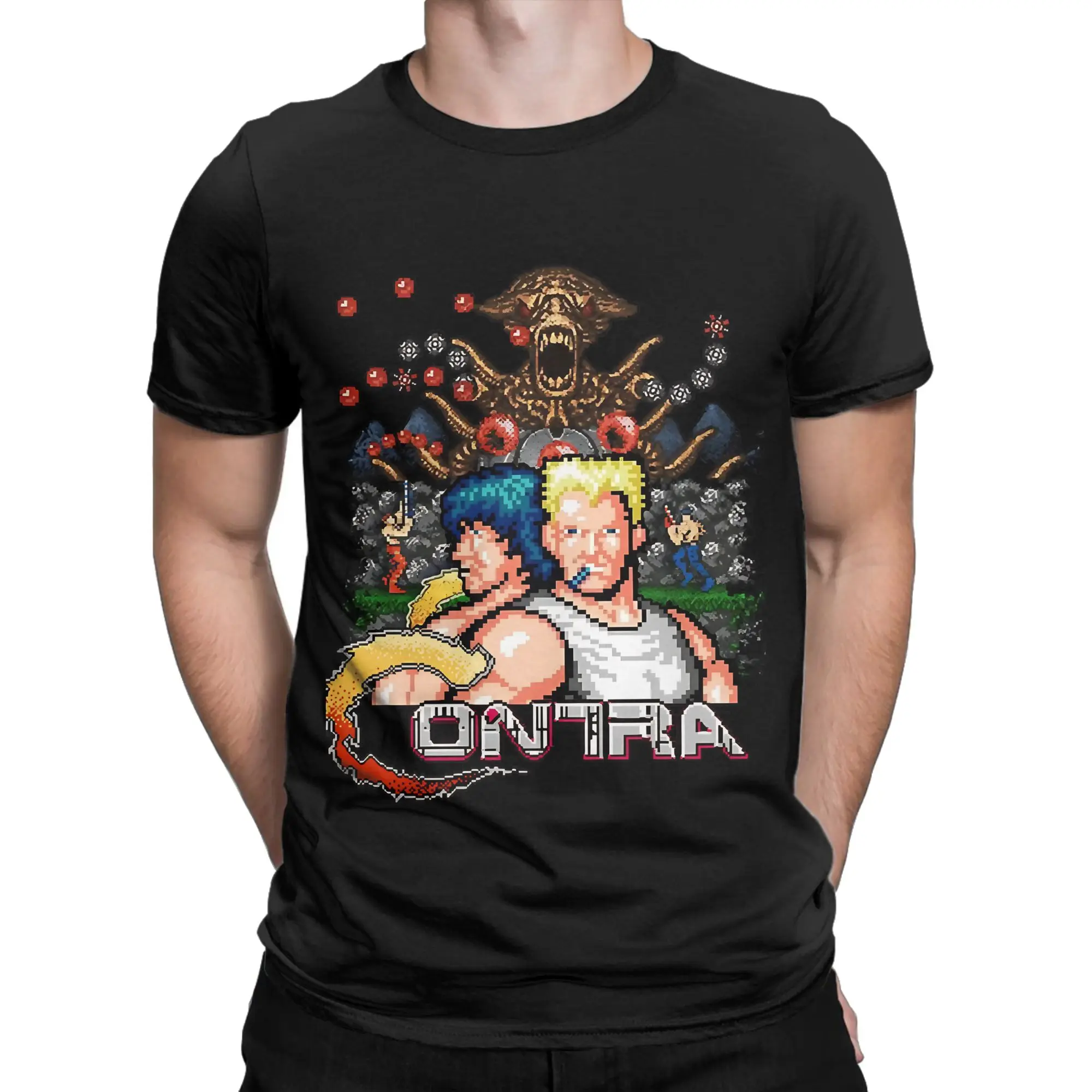 Contra Videogame Art Graphic Funny 100% Cotton T-Shirt Contra NES Tees Tops For Men