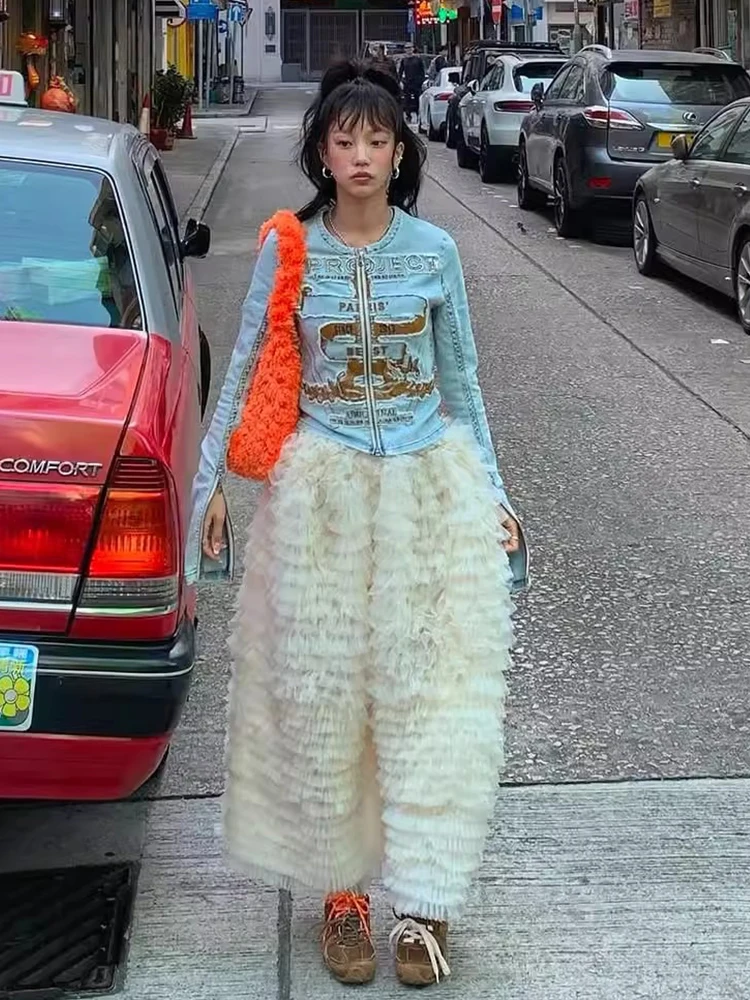 

Chic High Waist Me Skirt Spring Gentle Wind Heavy Work Cake Skirt f Body Women's Sle Korean Version Long Skirt