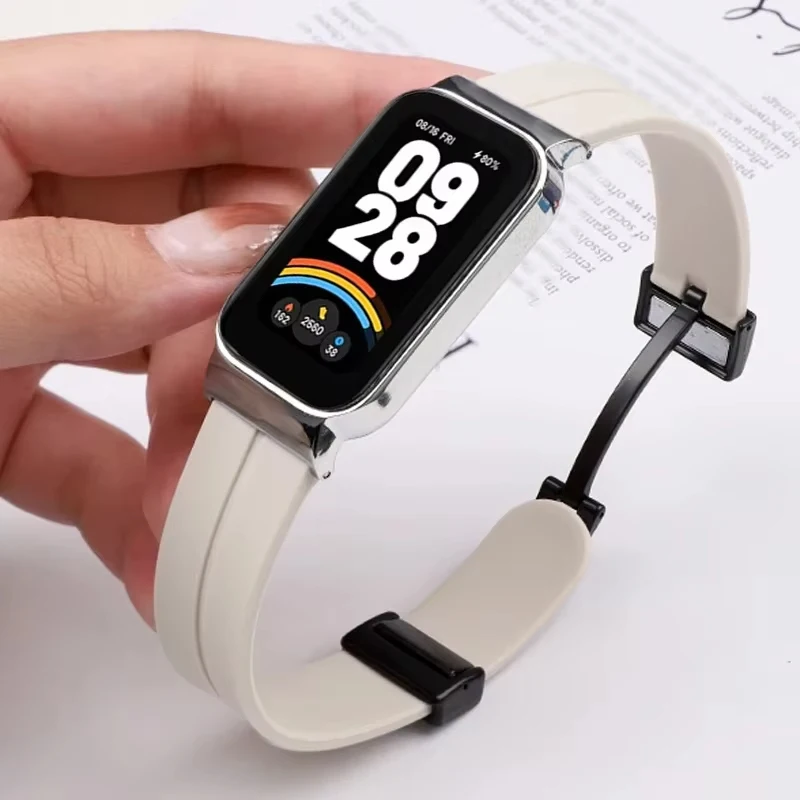Metallgehäuse + Silikonarmband für Xiaomi Mi Band 9 Active Sports Magnetarmband für Miband 9 Active Hollow Bumper Protector Shell