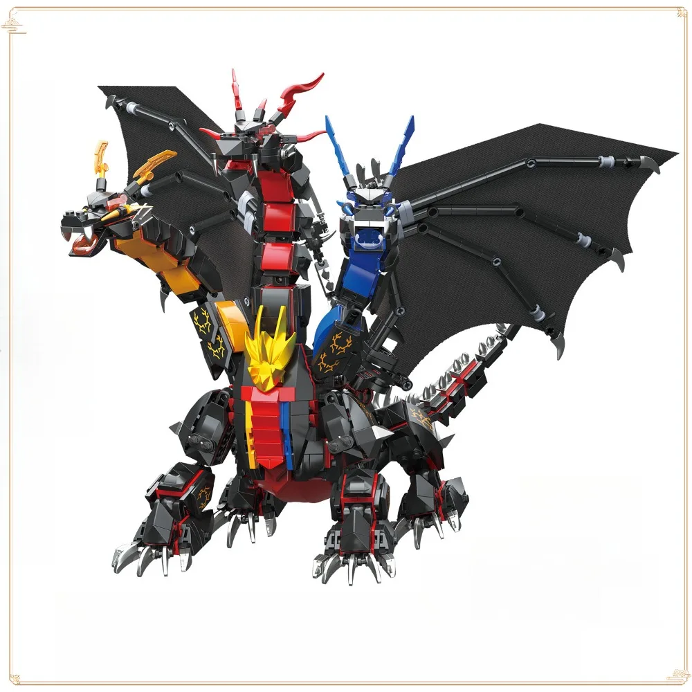 

Hydreigon Dragon Series Flame Three Headed Dragon Model Creative Cool DIY Toys Children's Assembly of Building Blocks Boy's Gift