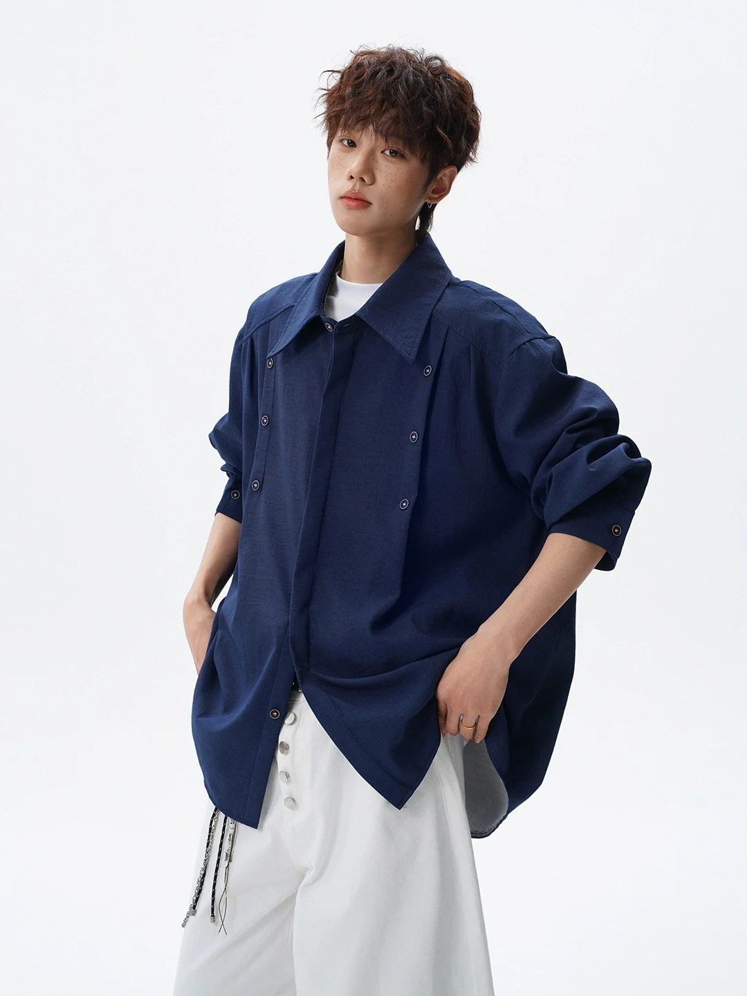 

American Design White Shirt Men's Spring New Button Splicing Open Cardigan Jacket Loose Large Size Sunscreen Shirt