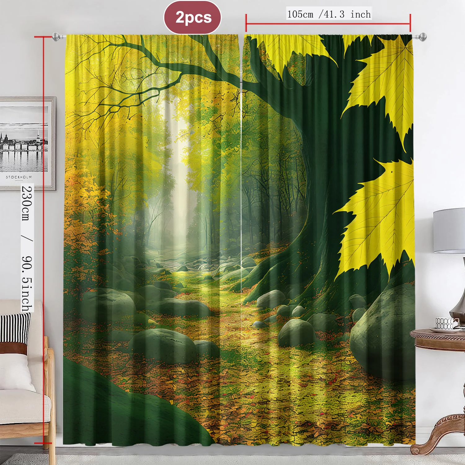 2PC Home Decoration Screen,Forest Scenery Screen, Suitable For Kitchen, Coffee Shop, Living Room, Balcony, Garden