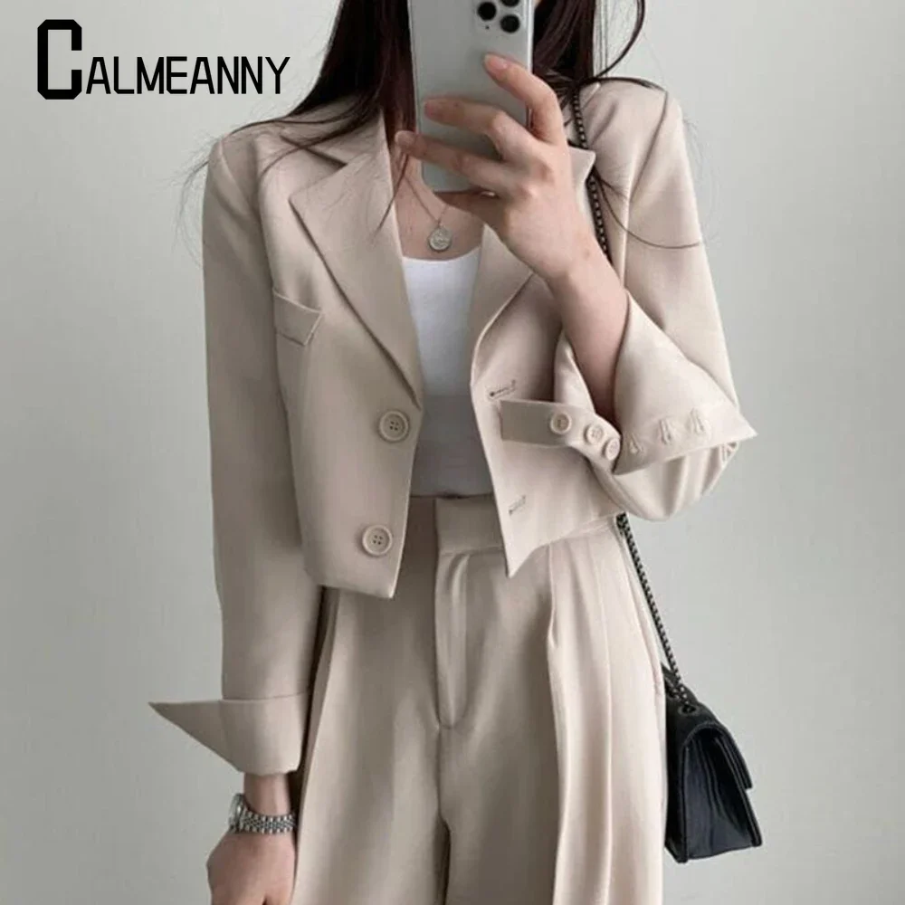 

2023 Women's Trouser Suit New Suit Chic and Elegant Trouser Korean Lapel Button High Waist Fashion Two-piece Suit office lady