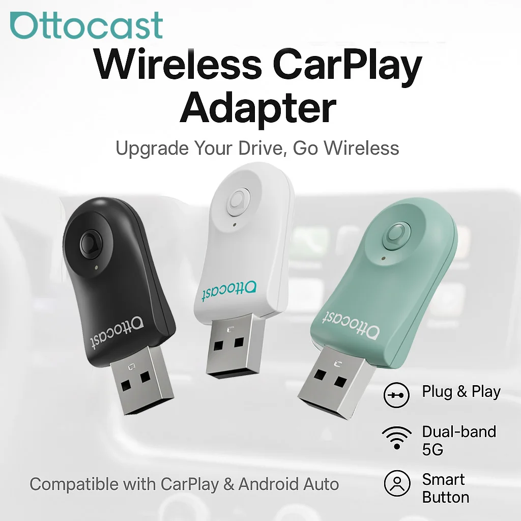 OTTOCAST Mini adattatore wireless Carplay Adattatore Android Auto 2 in 1 Dongle 5G dual-band Type-C/USB Plug Play con 99% di auto