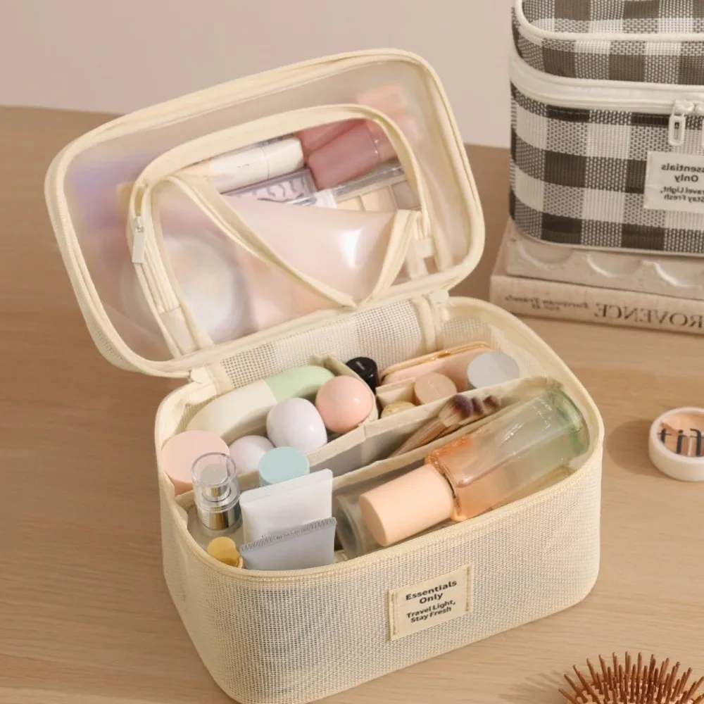 

Легкая сетчатая косметичка на молнии, квадратная прозрачная сетчатая сумка для косметики, портативный кейс для косметики большой вместимости