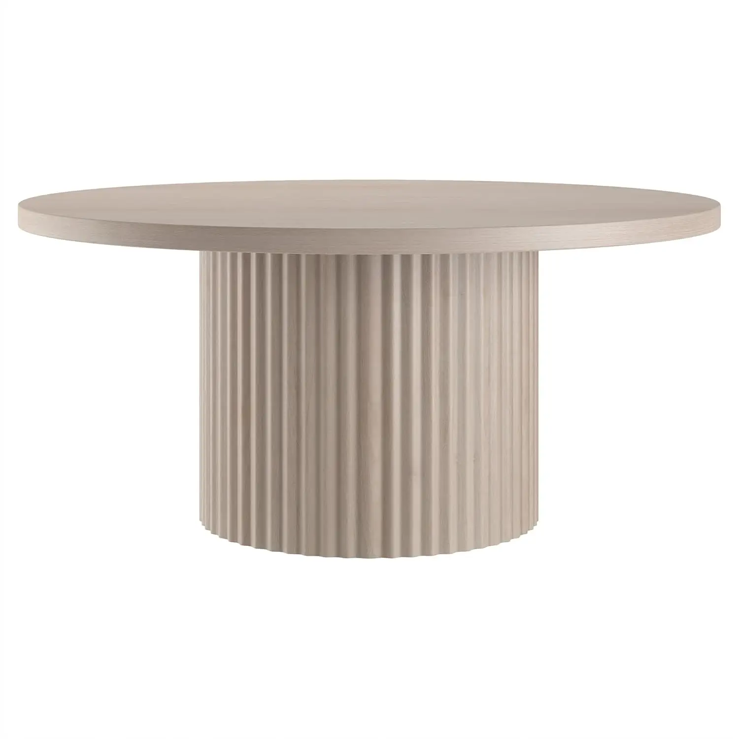 

32" Fluted Round Wooden Pedestal Low-Profile Coffee Table with Ribbed Pedestal Base for Living Room, Family Room, Customized