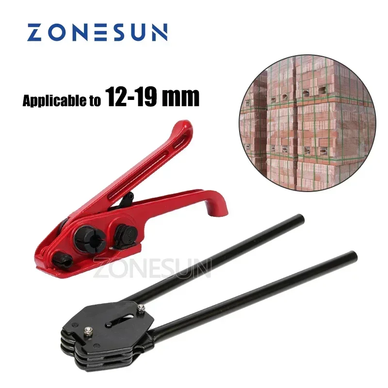 ZONESUN 9-19mm Manual Strapping Machine Tool Set PET Poly Cord Strap Tensioner Sealer Clip Tool for Carton Pallet Packing