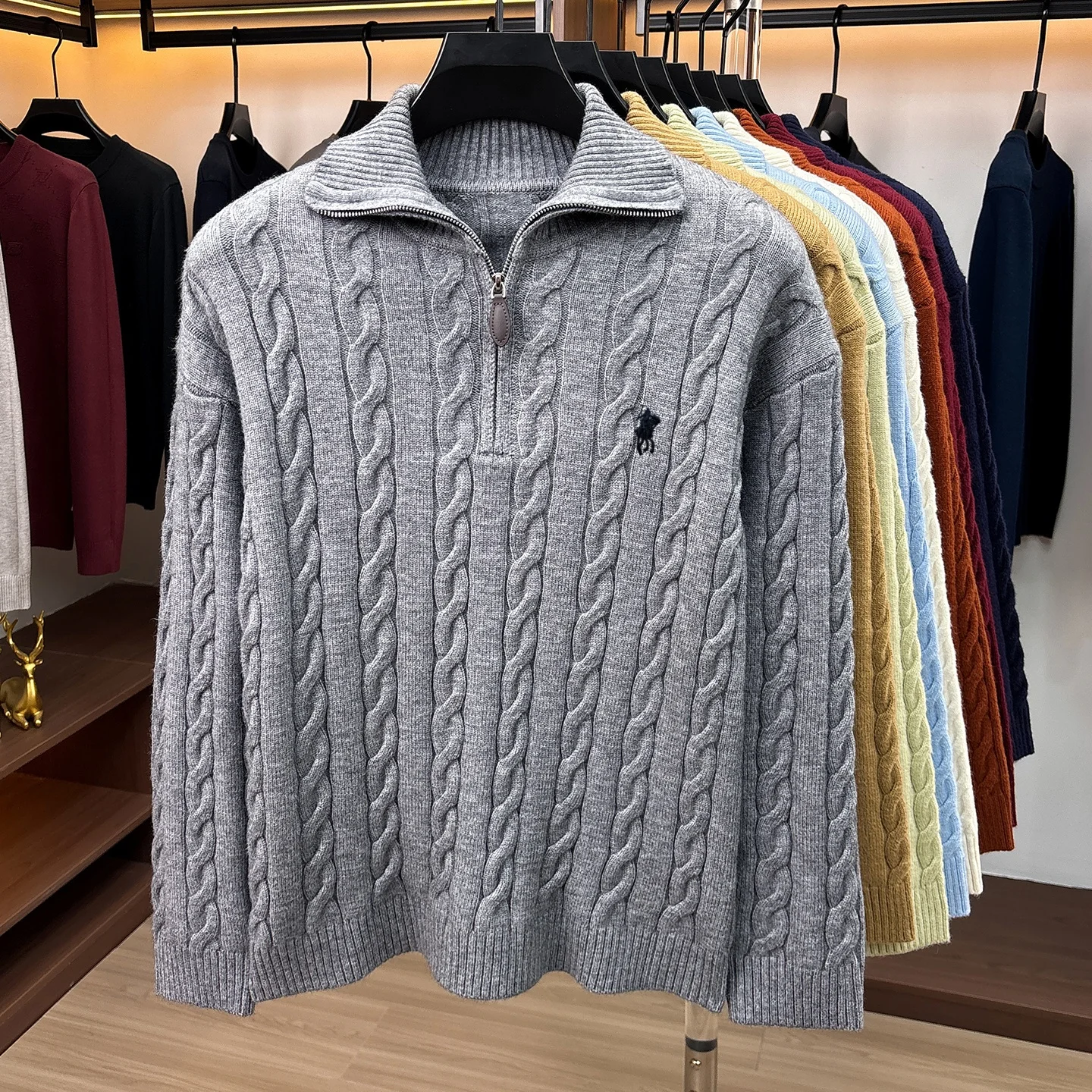 Mode Hochwertige Pullover Männer Luxusmarke Klassischer Stil Paul Pony Stickerei Winter Vintage Neue Dicke Warmwarmabdeckung Reißverschluss Kragen Stricken Sweater – Detail 20