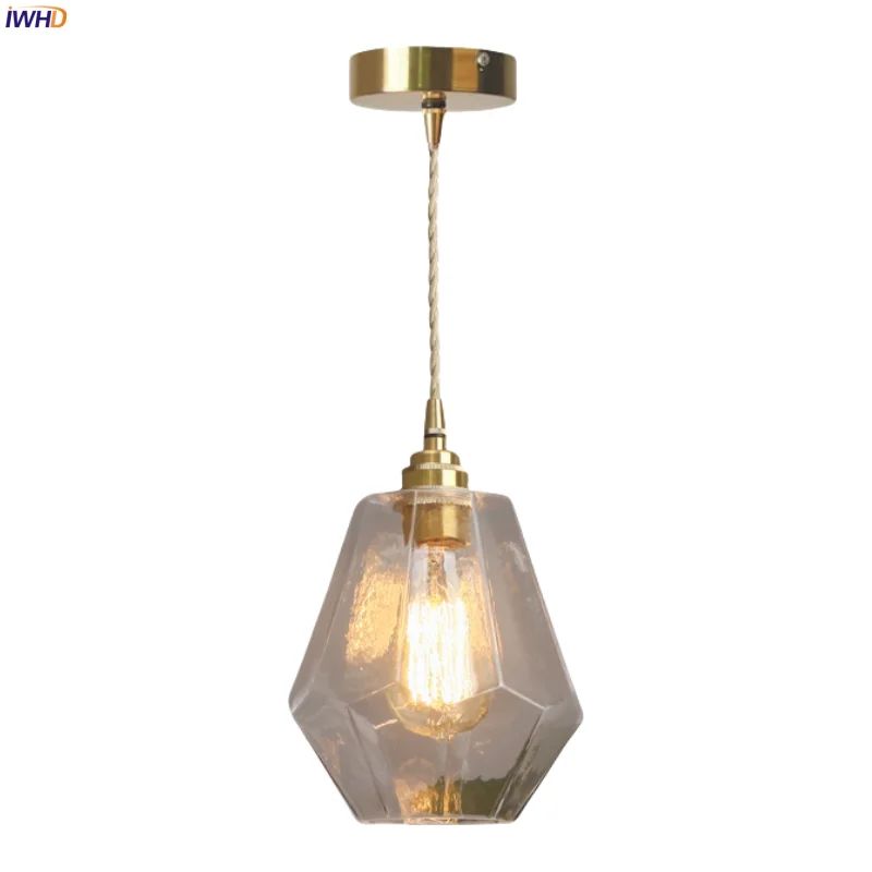 

IWHD Nordic Clear Glass LED Hanging Lamp Restaurant Bedroom Bedside Cafe Loft Bar Living Room Modern Pendant Lights Decoration