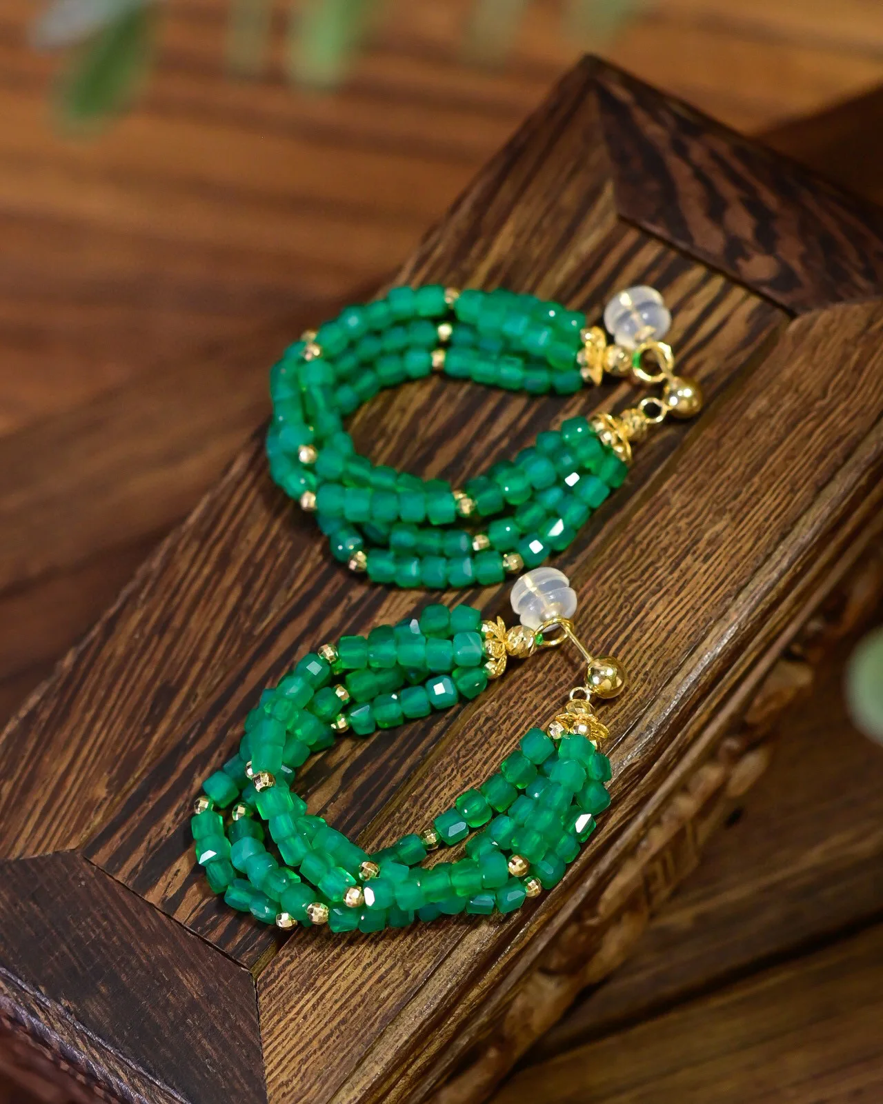 Square Cut Green Agate 18K Gold Earrings, Emerald Alternative Luxury Drops, Rare Gemstone Statement Jewelry for Women