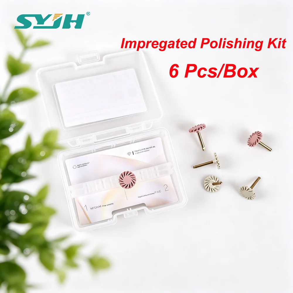 

SYJH Dental Diamond Impregated Polishing Kit 6pcs/box CA 2.35mm 2-Step Polishing 14mm Wheel Kit For Dentistry Consumbles Tools