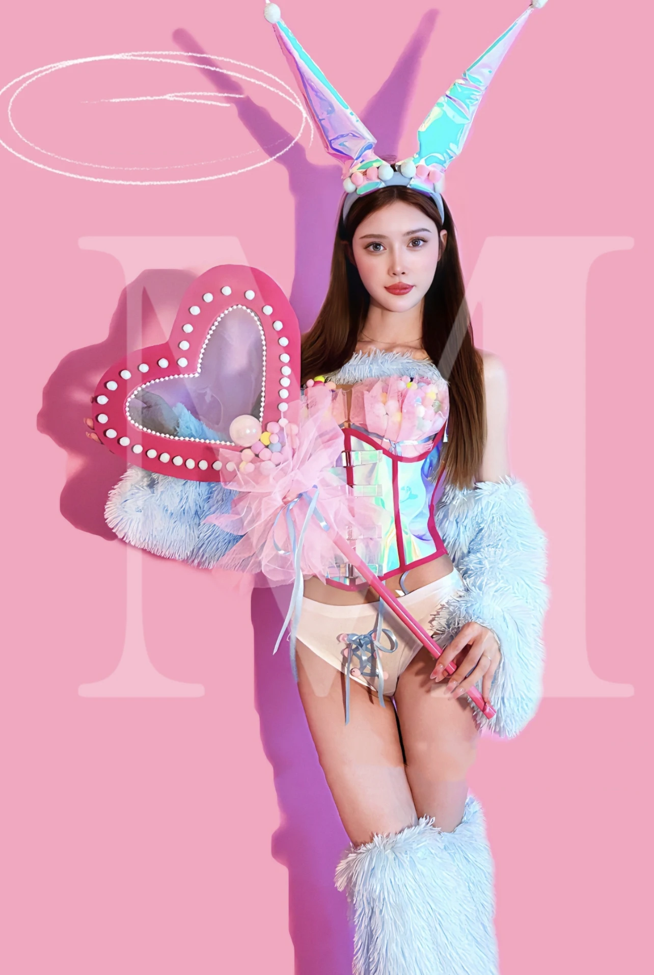 2025 Bunny Meisjes Sexy Jazz Dansvoorstelling Kostuum Bar Gogo Danser Outfit Pluche Mouw Been Cover Festival Rave Kleding yj 182